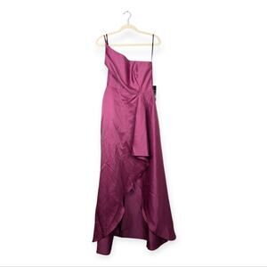 NWT Alfred Sung Tea Rose One Shoulder Satin Twill Draped Slit Formal Gown Size 6